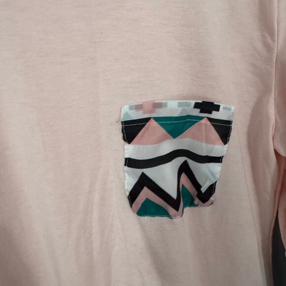 WANGMEICHENG Long Sleeve Tee Shirt w/ Aztec Print Pocket & Panels Size Large - Picture 4 of 7